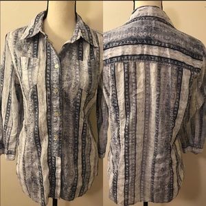 CALVIN KLEIN Women Button Down Shirt Top Sz L Blue